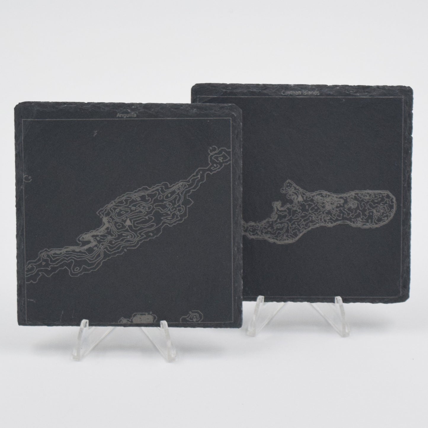 British Overseas Territory • Contour Map, Slate Coasters Featuring UK BOT Landmarks