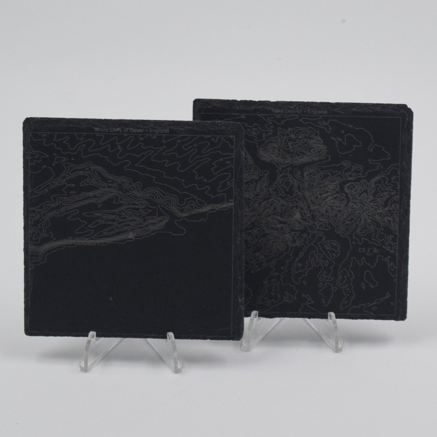 England • Contour Map, Slate Coasters Featuring English Landmarks