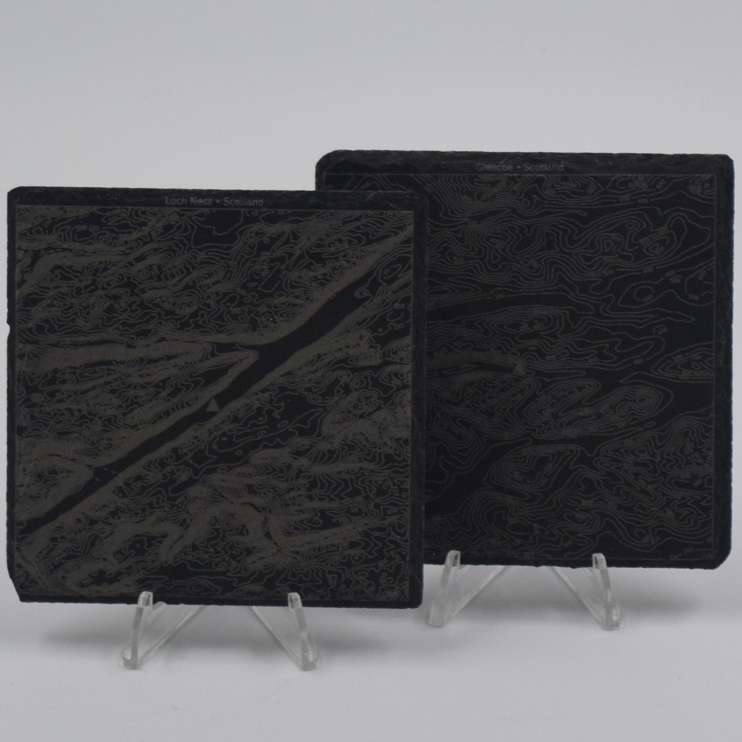 Scotland • Contour Map, Slate Coasters Featuring Scottish Landmarks