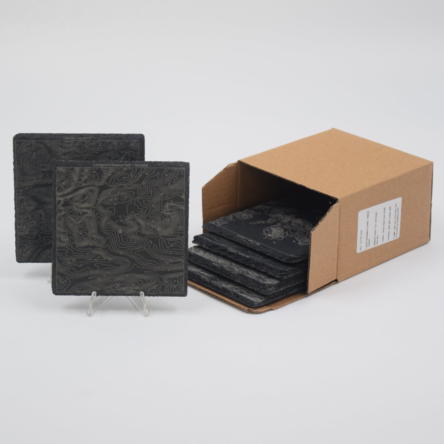 Scotland • Contour Map, Slate Coasters Featuring Scottish Landmarks