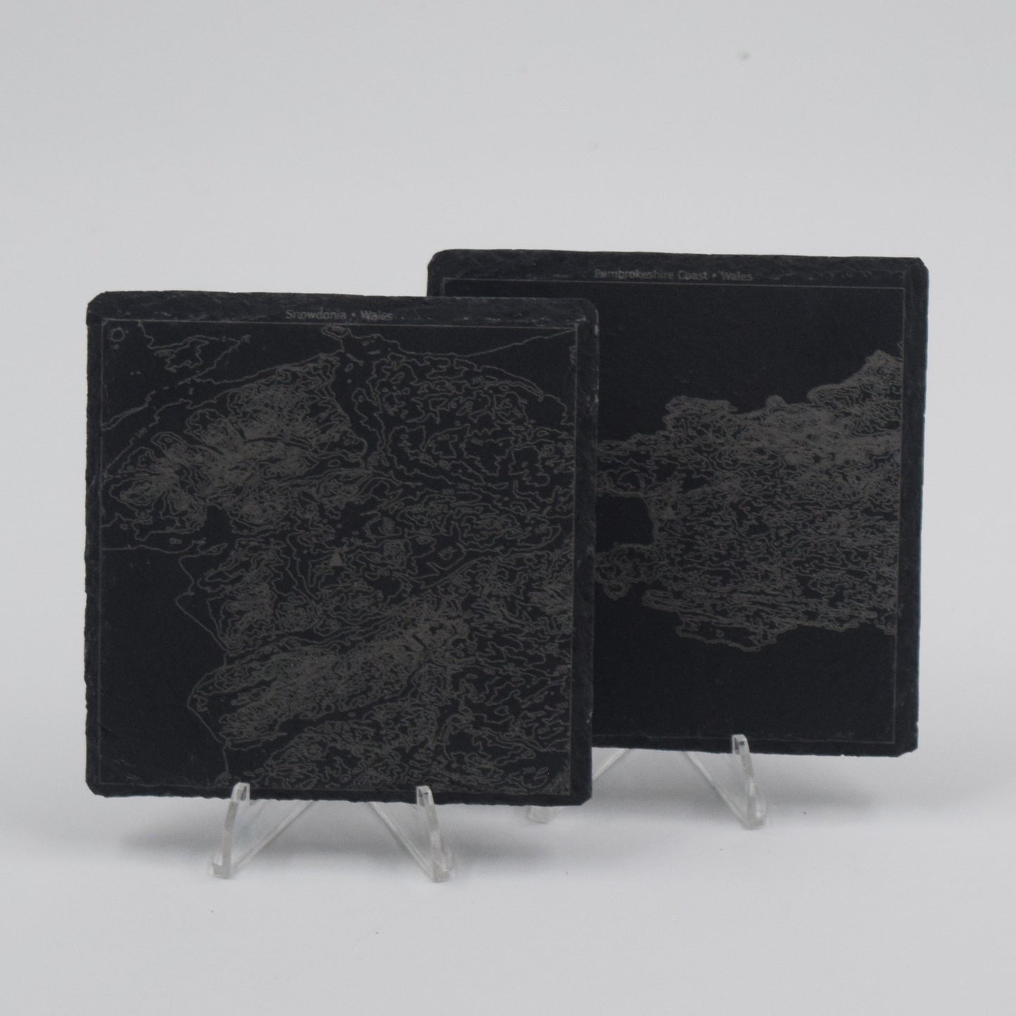 Wales • Contour Map, Slate Coasters Featuring Welsh Landmarks