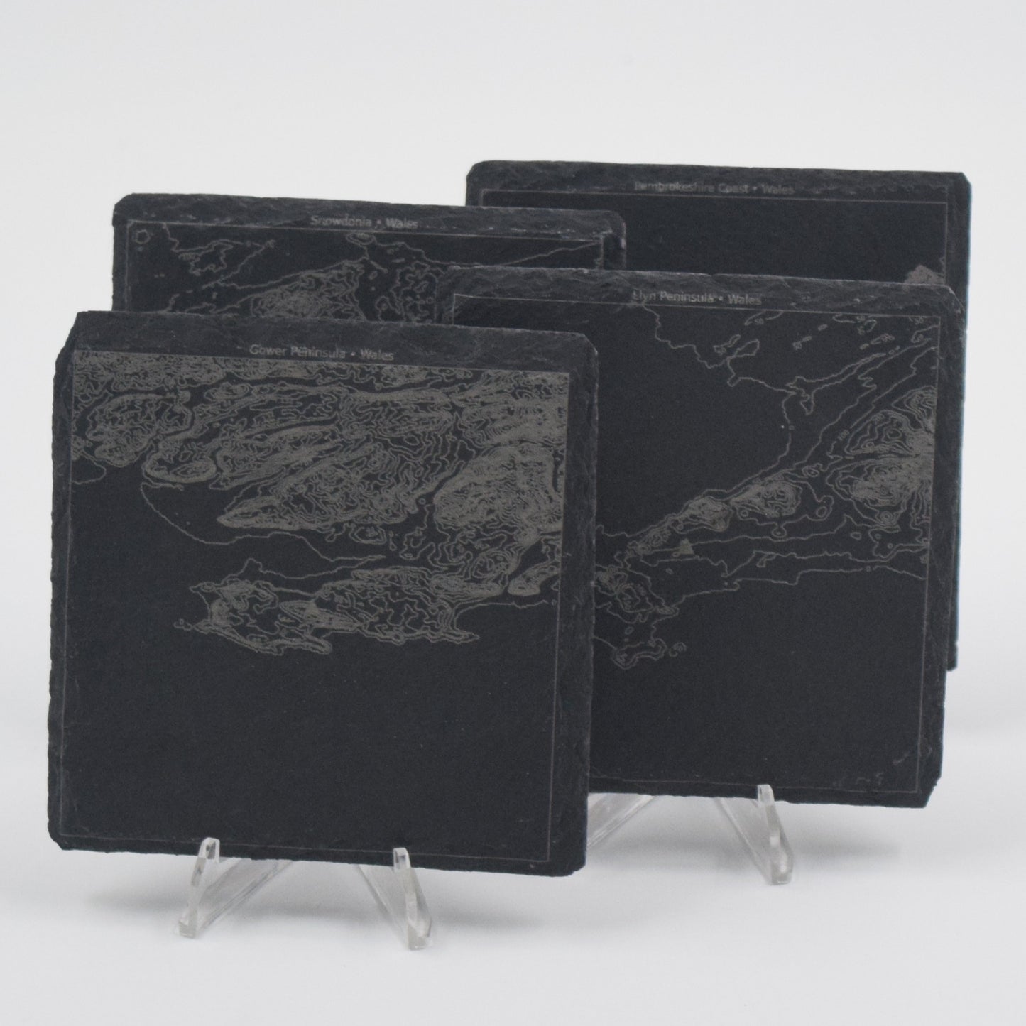 Wales • Contour Map, Slate Coasters Featuring Welsh Landmarks