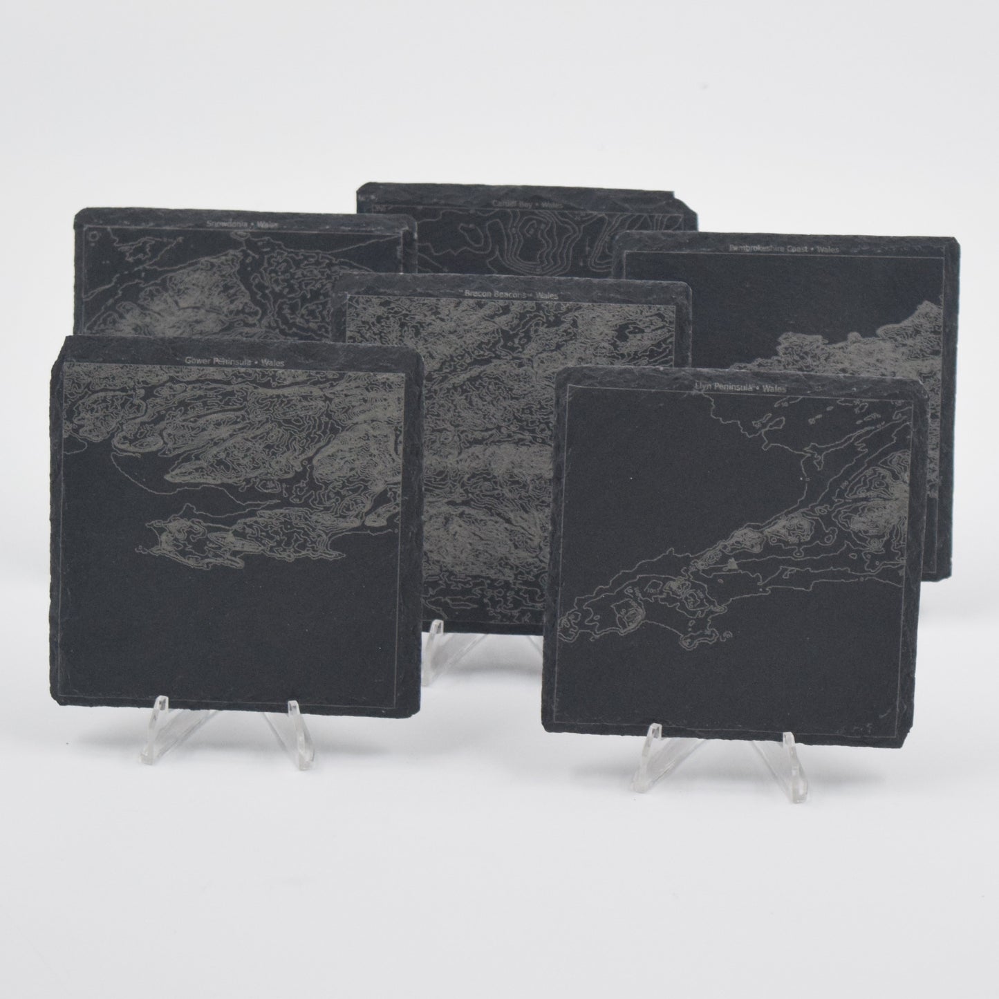 Wales • Contour Map, Slate Coasters Featuring Welsh Landmarks