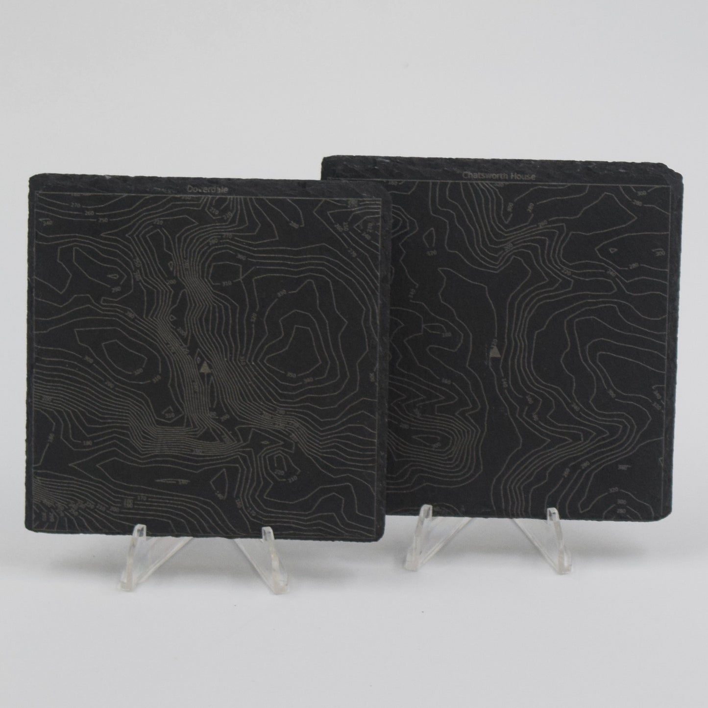 Peak District • Contour Map, Slate Coasters Featuring Derbyshire Landmarks