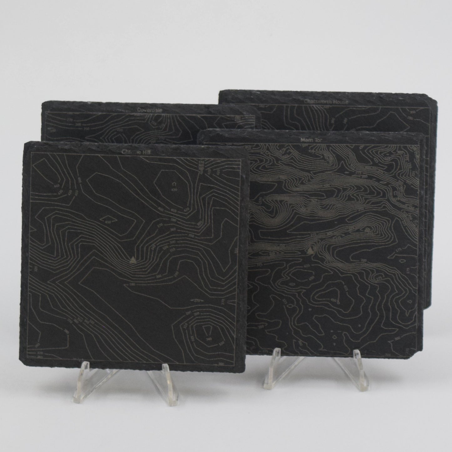 Peak District • Contour Map, Slate Coasters Featuring Derbyshire Landmarks