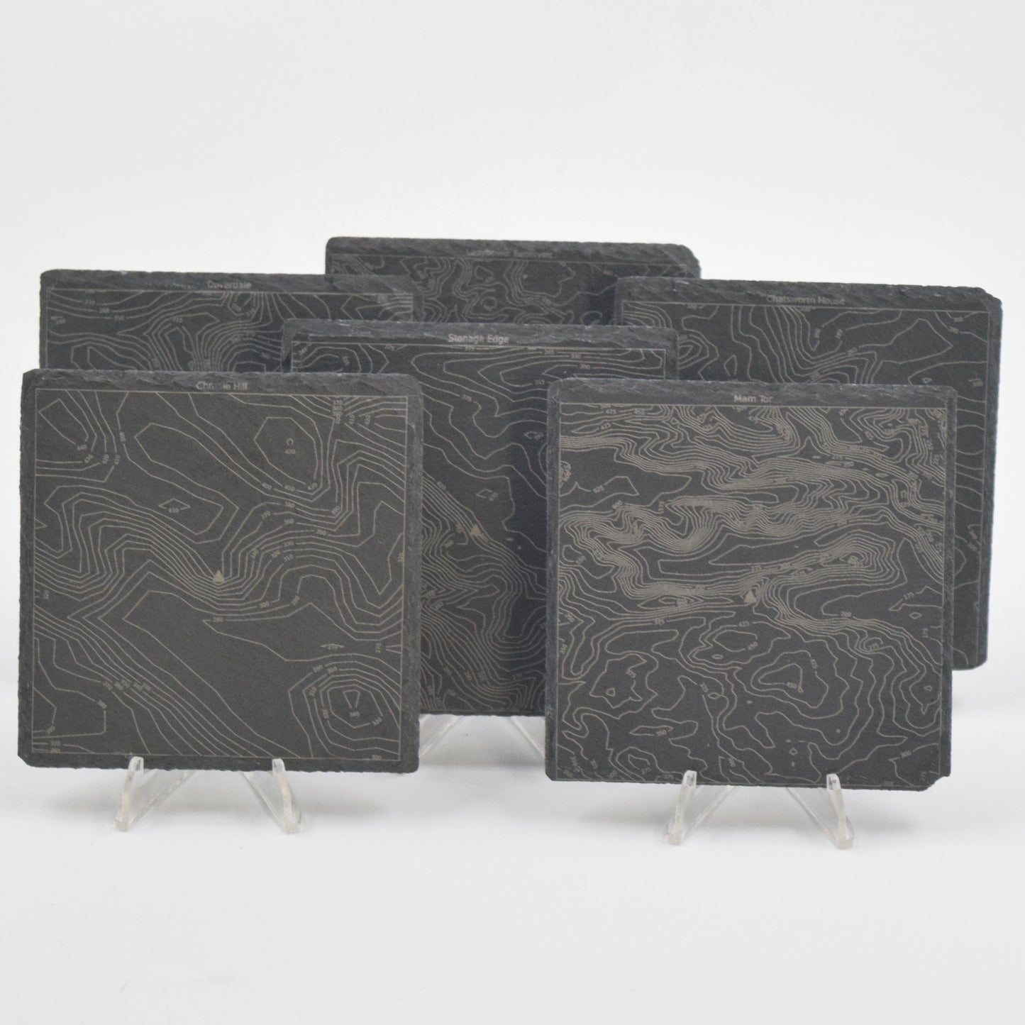 Peak District • Contour Map, Slate Coasters Featuring Derbyshire Landmarks