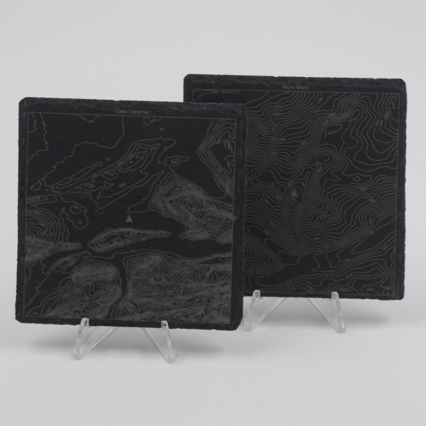 Switzerland • Contour Map, Slate Coasters Featuring Swiss Landmarks