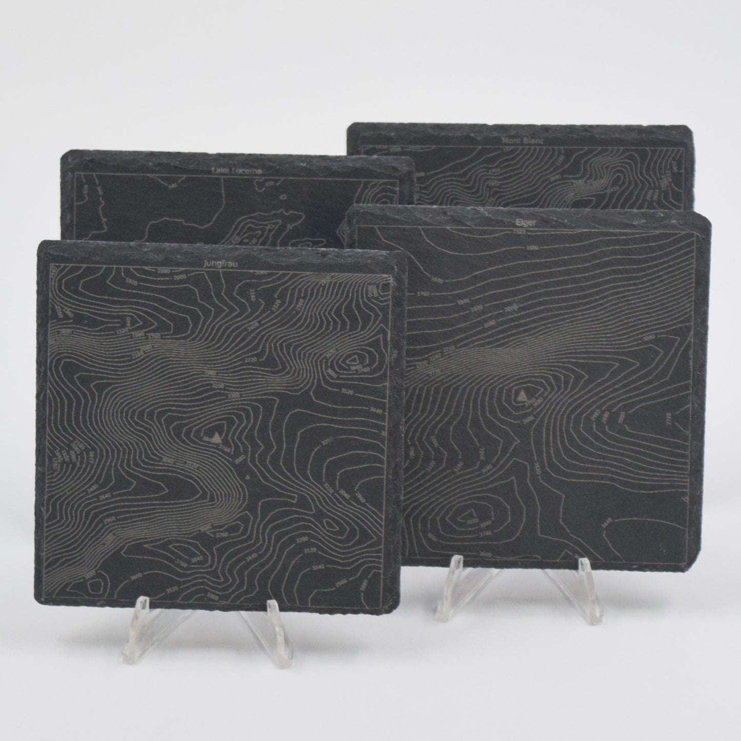 Switzerland • Contour Map, Slate Coasters Featuring Swiss Landmarks