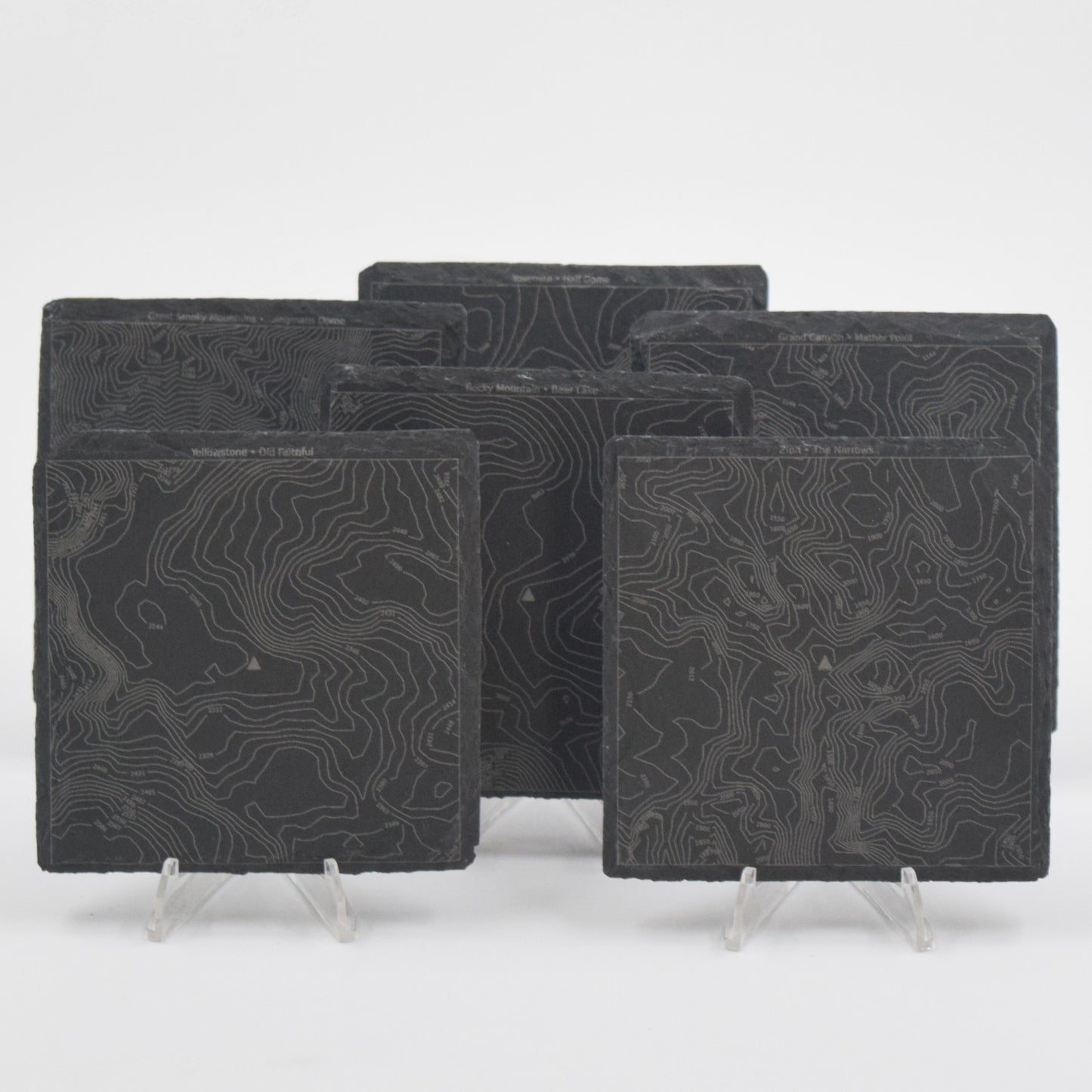 United Sates • Contour Map, Slate Coasters Featuring American National Parks