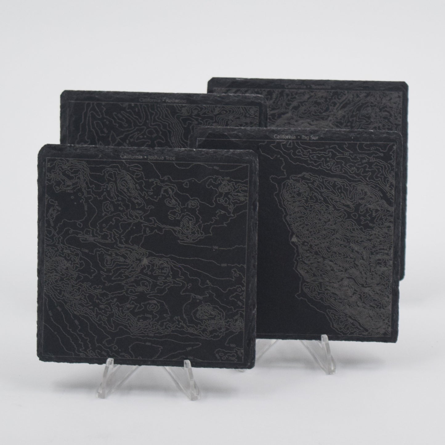 California • Contour Map, Slate Coasters Featuring Californian Landmarks