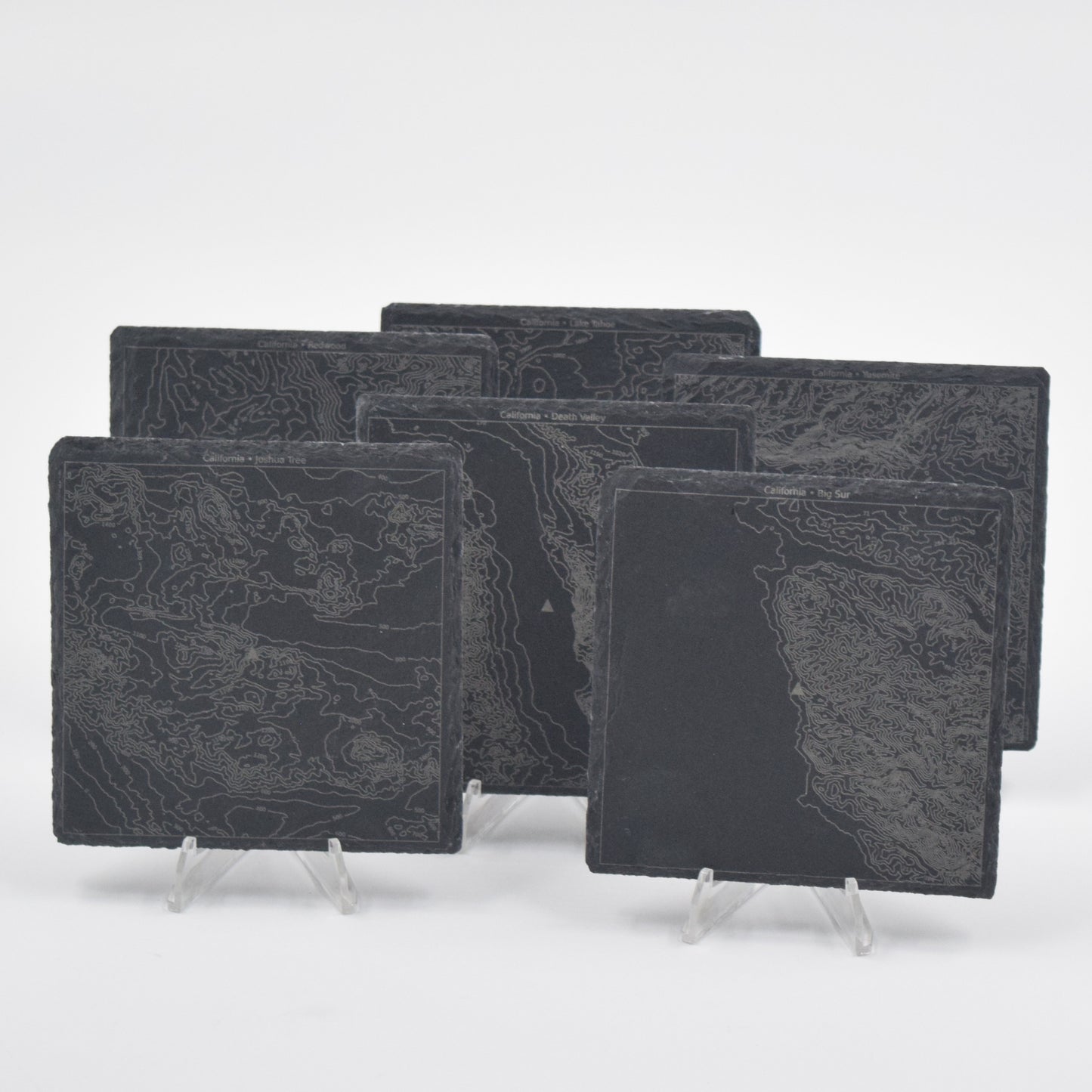 California • Contour Map, Slate Coasters Featuring Californian Landmarks