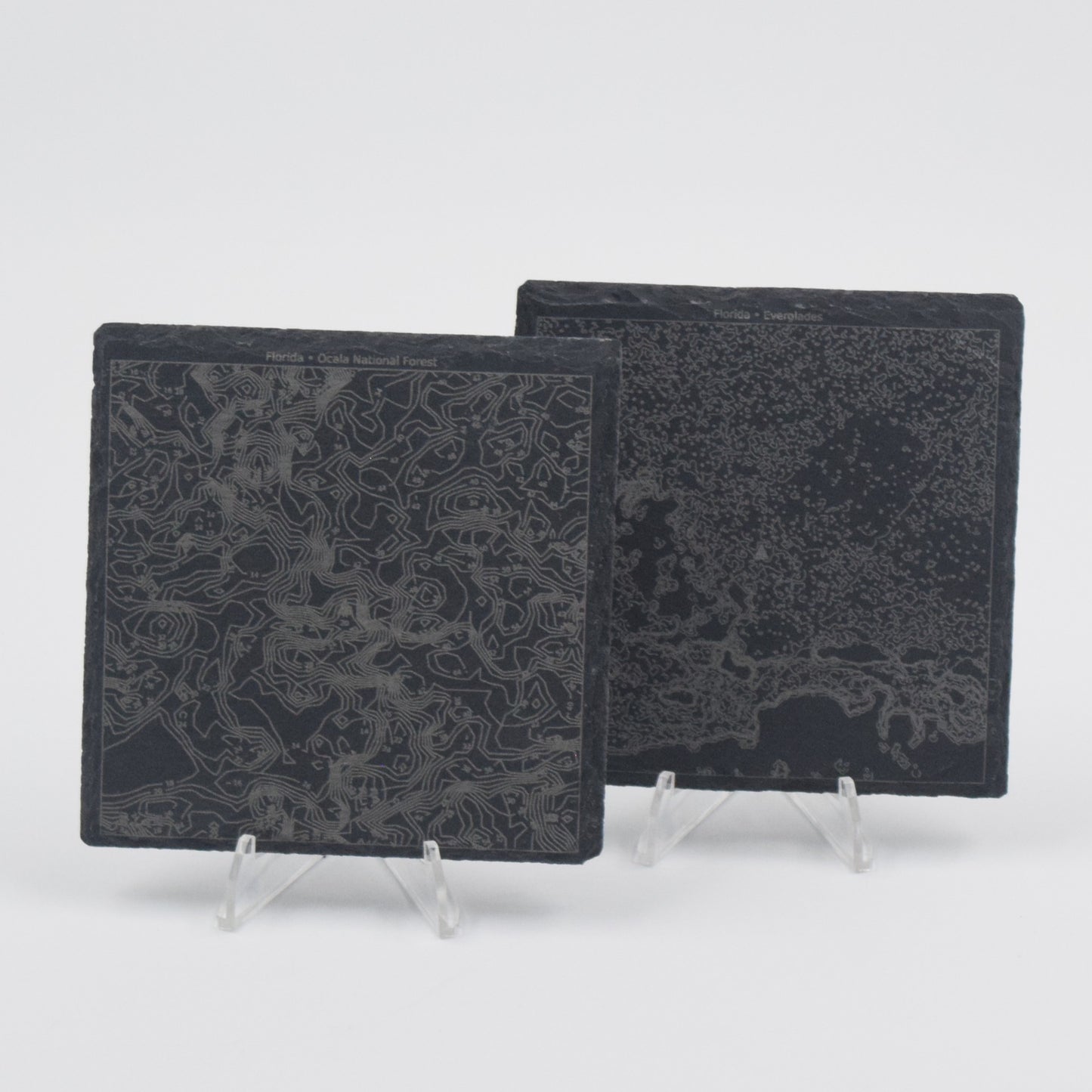 Florida • Contour Map, Slate Coasters Featuring Floridian Landmarks