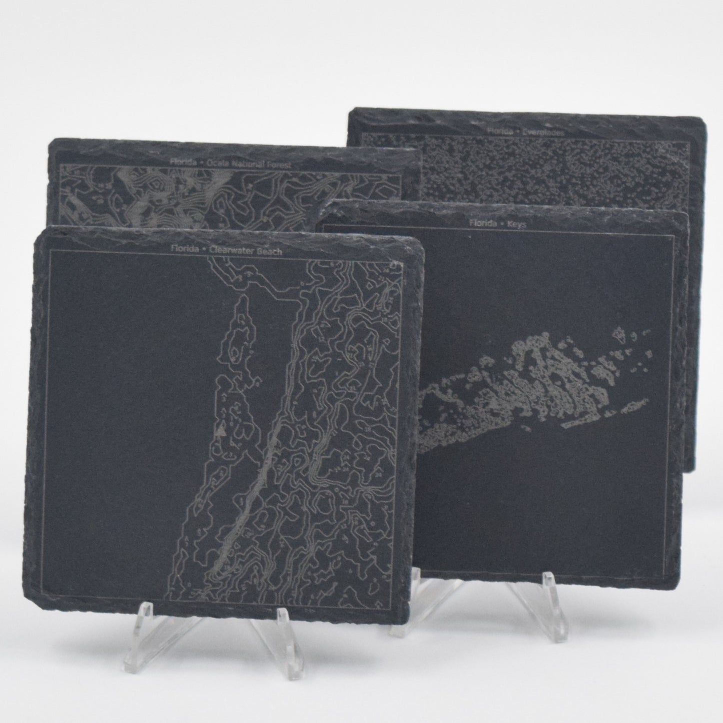 Florida • Contour Map, Slate Coasters Featuring Floridian Landmarks