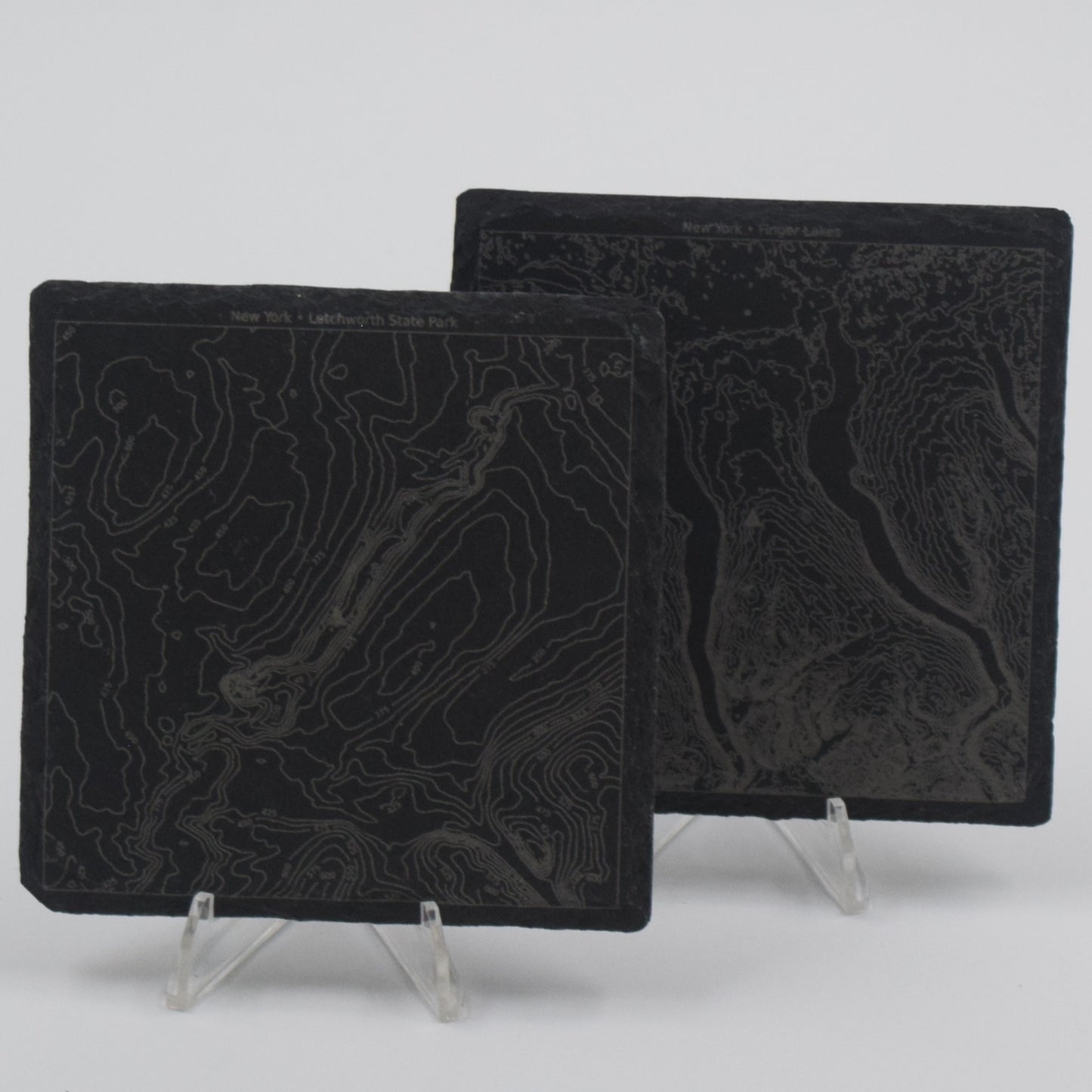 New York • Contour Map, Slate Coasters Featuring New York State Landmarks