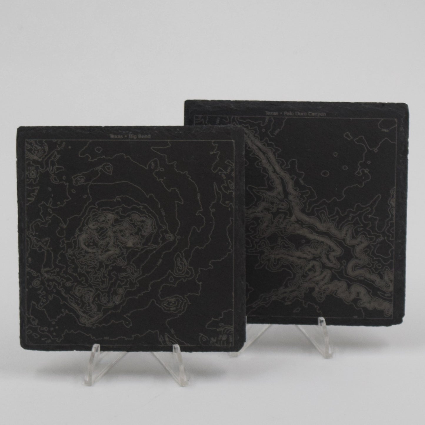 Texas • Contour Map, Slate Coasters Featuring Texan Landmarks