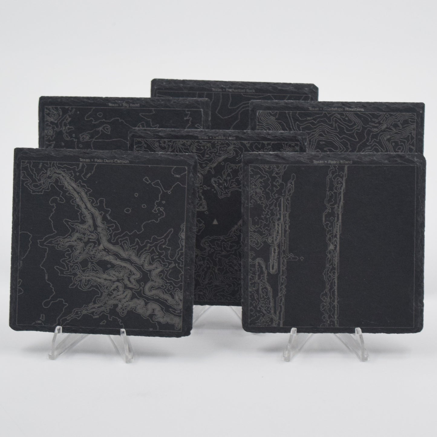 Texas • Contour Map, Slate Coasters Featuring Texan Landmarks