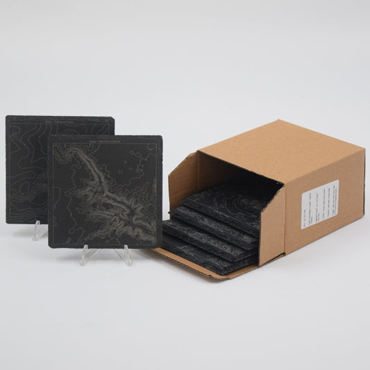 Texas • Contour Map, Slate Coasters Featuring Texan Landmarks