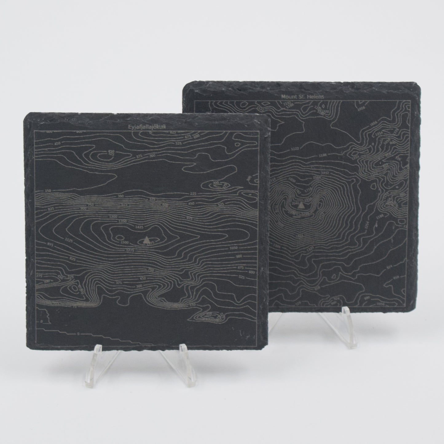 Volcano • Contour Map, Slate Coasters Featuring Volcanic Mountains