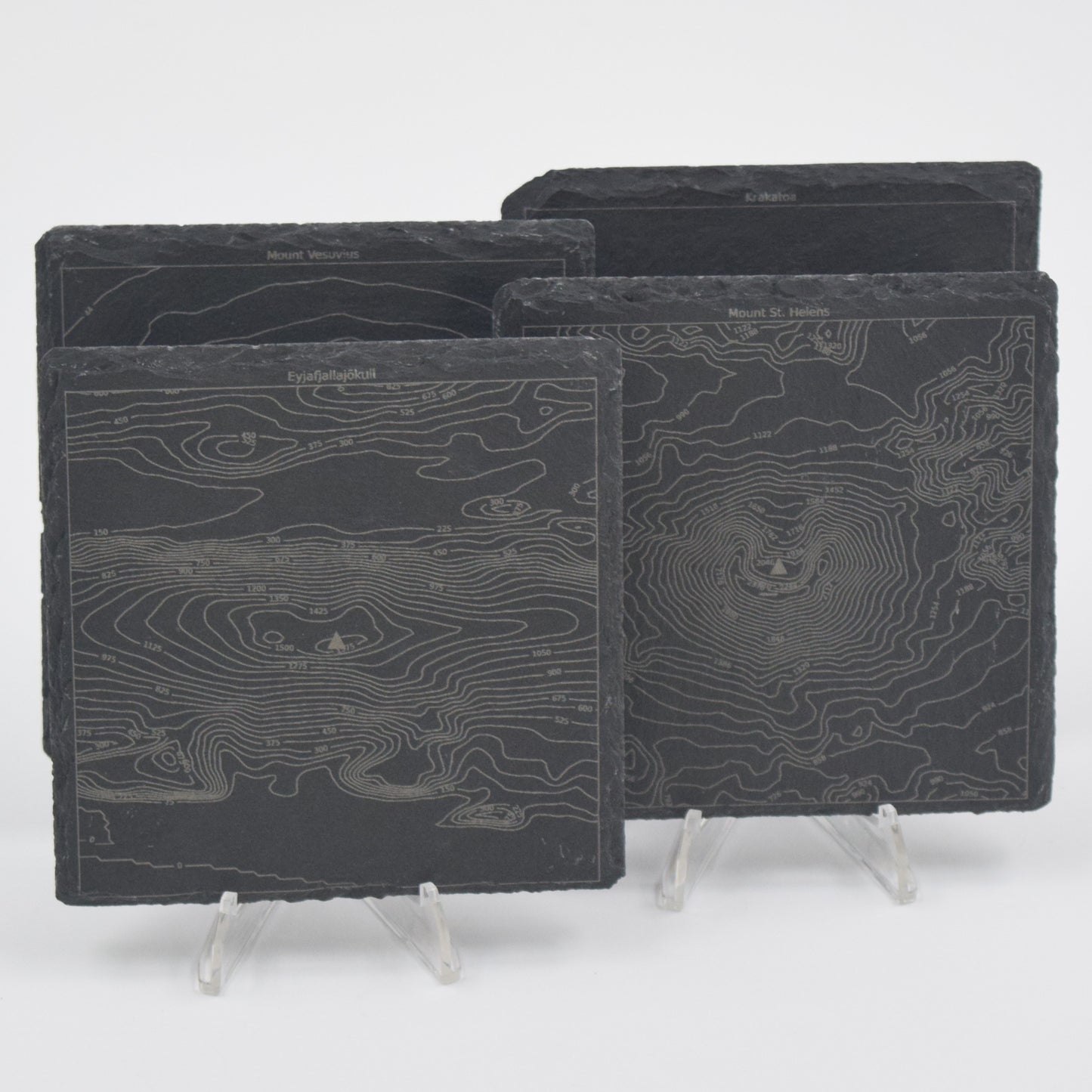 Volcano • Contour Map, Slate Coasters Featuring Volcanic Mountains